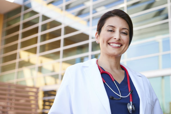 A female nurse smiling