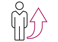 person next to arrow pointing up