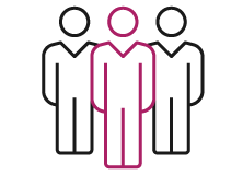 icon on group of workers with middle person colored magenta
