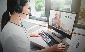 Healthcare provider talking to a patient on a video call