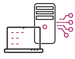 Black and White Drawing of Laptop and Server Icons