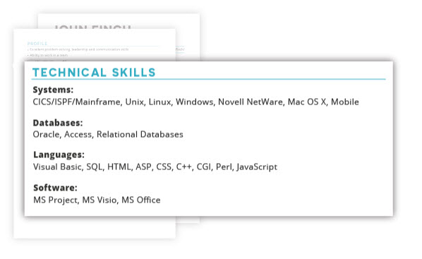 A picture of the Technical Skills section of a resume