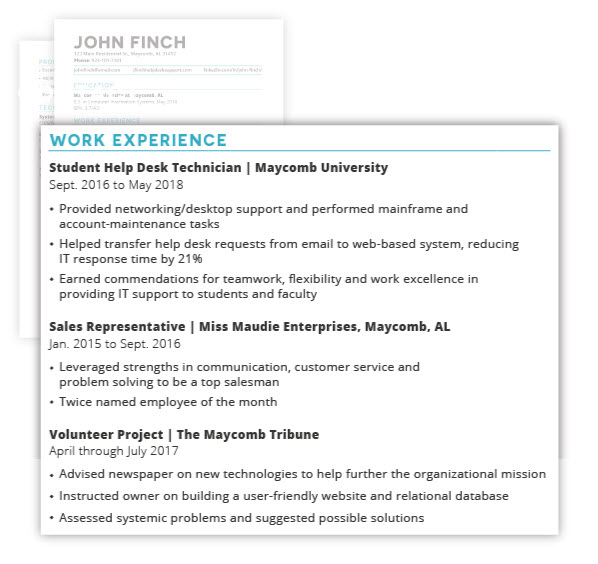 A picture of the Work Experience section of a resume